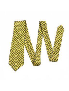 Polo Ralph Lauren Yellow Geometric Oval Printed Silk Tie Made In Italy